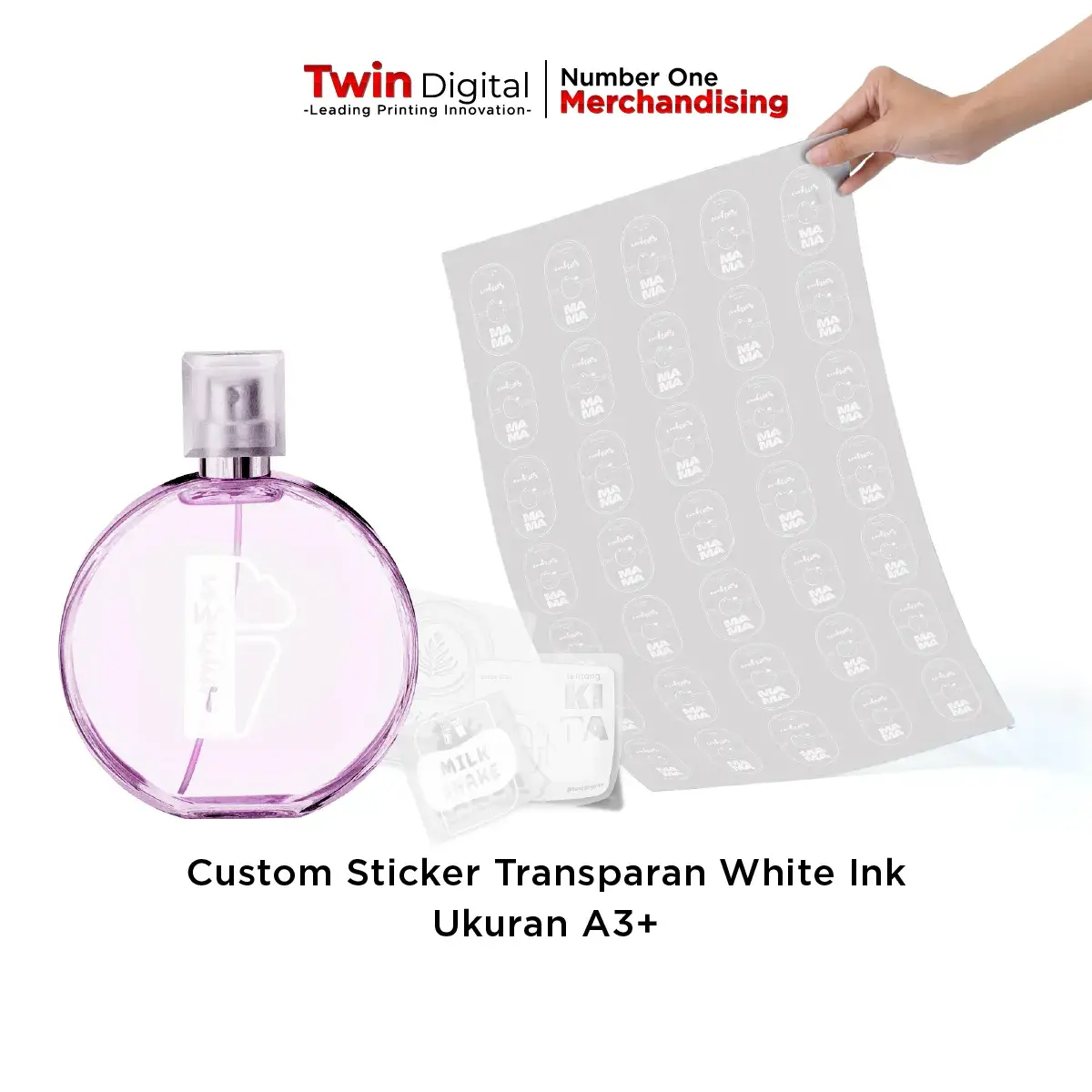 Cetak Stiker Label Transparan White Ink A3 Online Terbaik Twin Digital