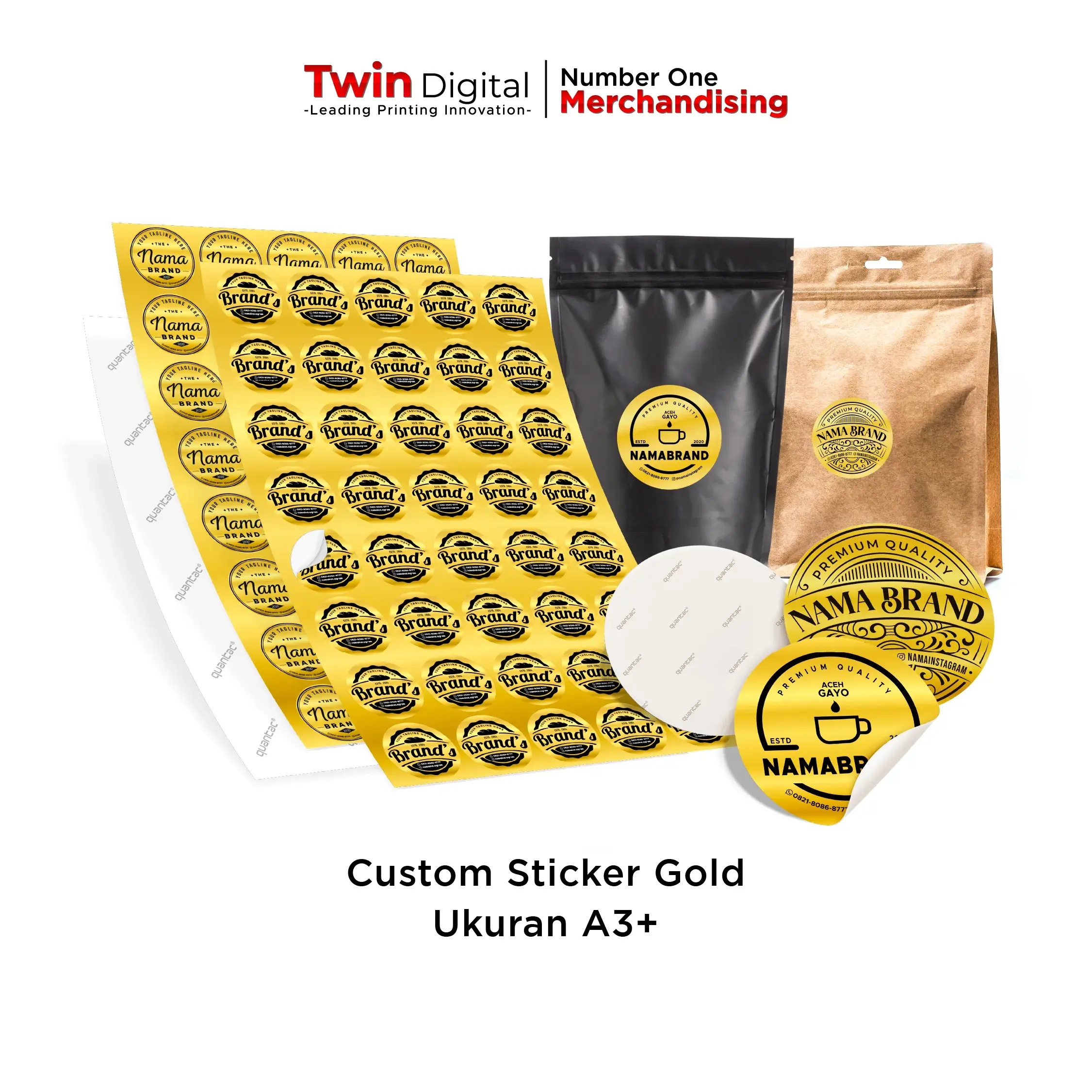 Cetak Stiker Label Gold A3 Custom Twin Digital Printing Terbaik