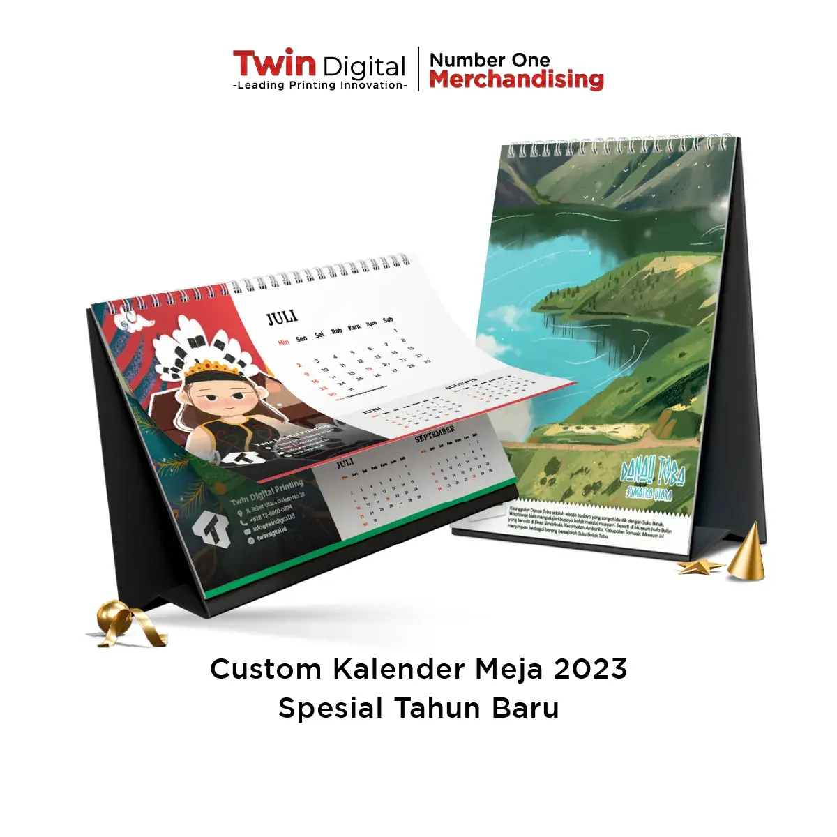 Custom Kalender Meja 2023 Ukuran A5 Aesthetic Twin Digital