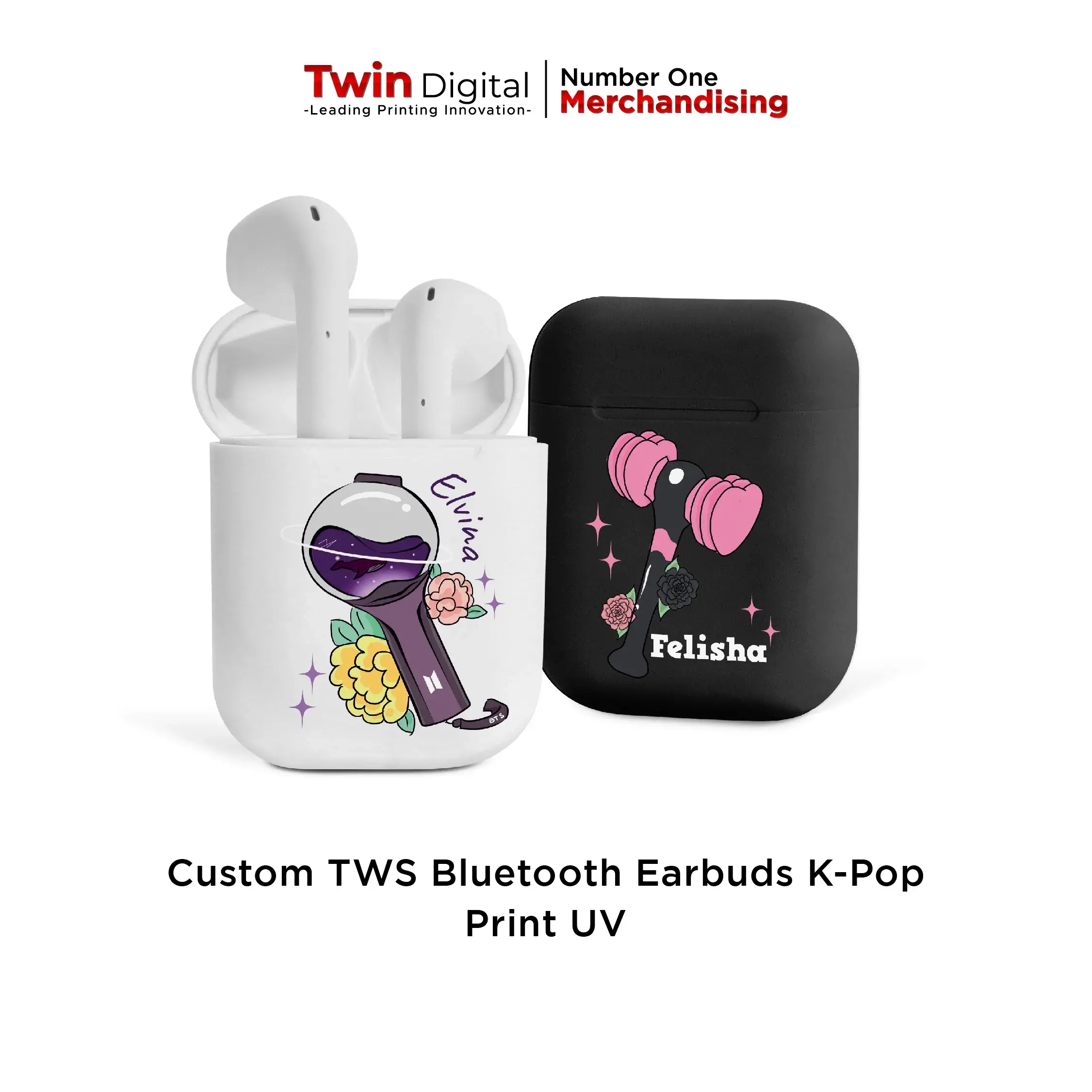 Custom TWS Bluetooth Earbuds Edisi K Pop Print UV Twin Digital