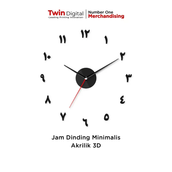 Jam Dinding Akrilik Custom Minimalis 3D - Twin Digital