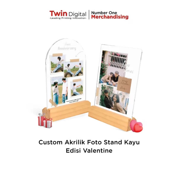 Stand Foto Kayu Custom Standing Frame Akrilik Edisi Valentine