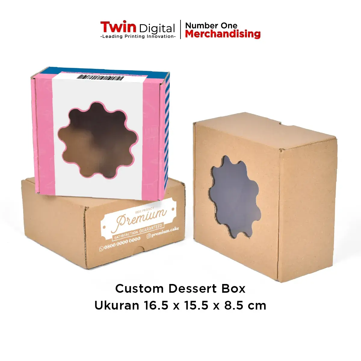 Custom Dessert Box Ukuran 16,5 x 15,5 x 8,5 cm