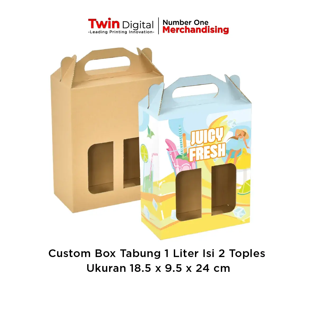 Custom Box Tabung 1 Liter Isi 2 Toples Ukuran 18,5 x 9,5 x 24 cm