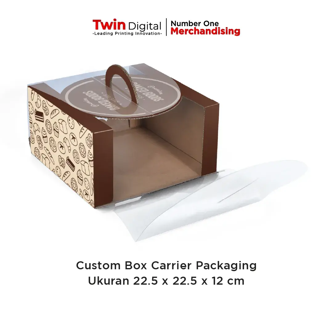 Custom Box Carrier Packaging Ukuran 22,5 x 22,5 x 12 cm